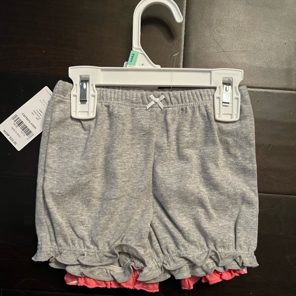 NWT Carters Bubble Shorts. 2 pack set - gray and pink/white polka dots. 18m
